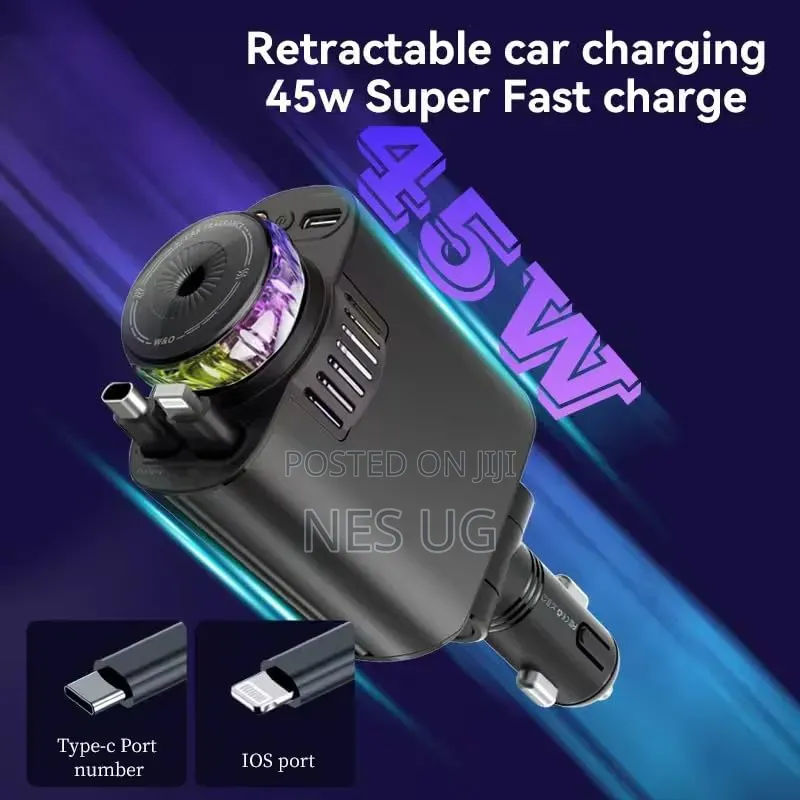 Smart Retractable Car Charger 5 in 1 With Starlight Aroma Diffuser