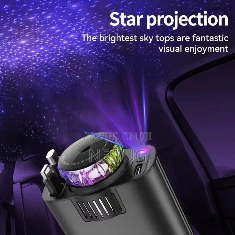 Smart Retractable Car Charger 5 in 1 With Starlight Aroma Diffuser