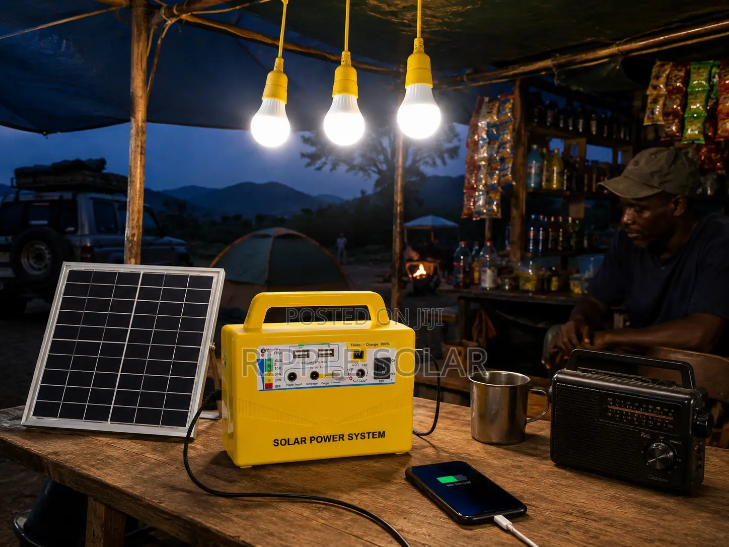 20W Portable Solar Lighting Kit – 3 Bulbs