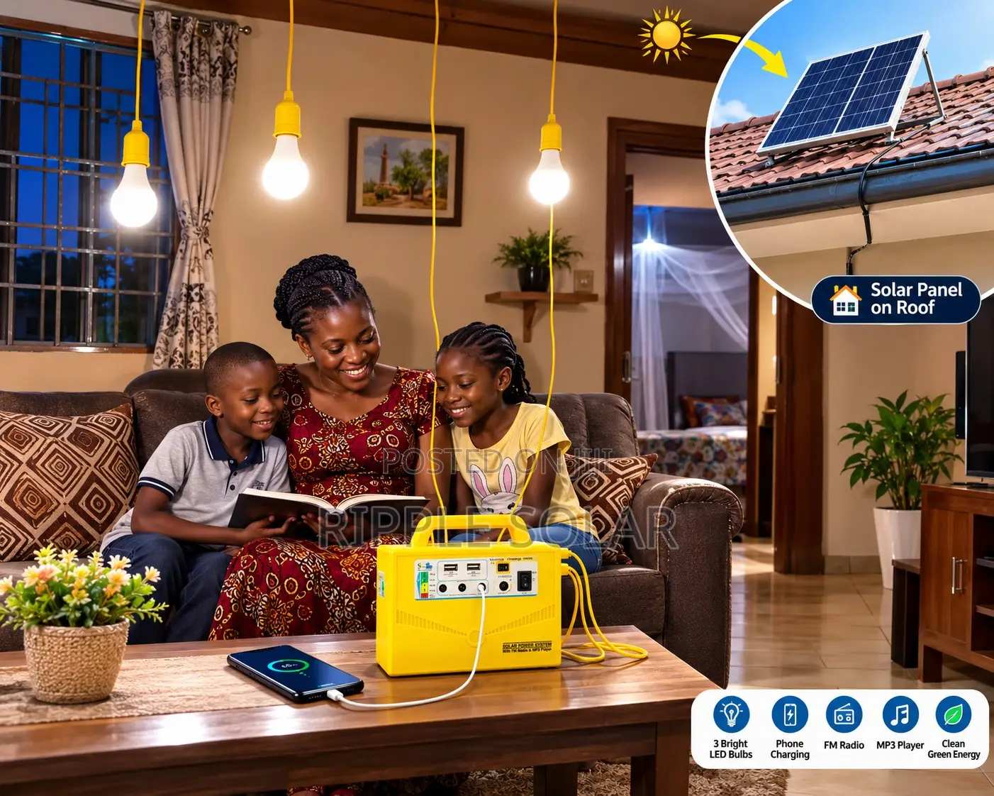20W Portable Solar Lighting Kit – 3 Bulbs