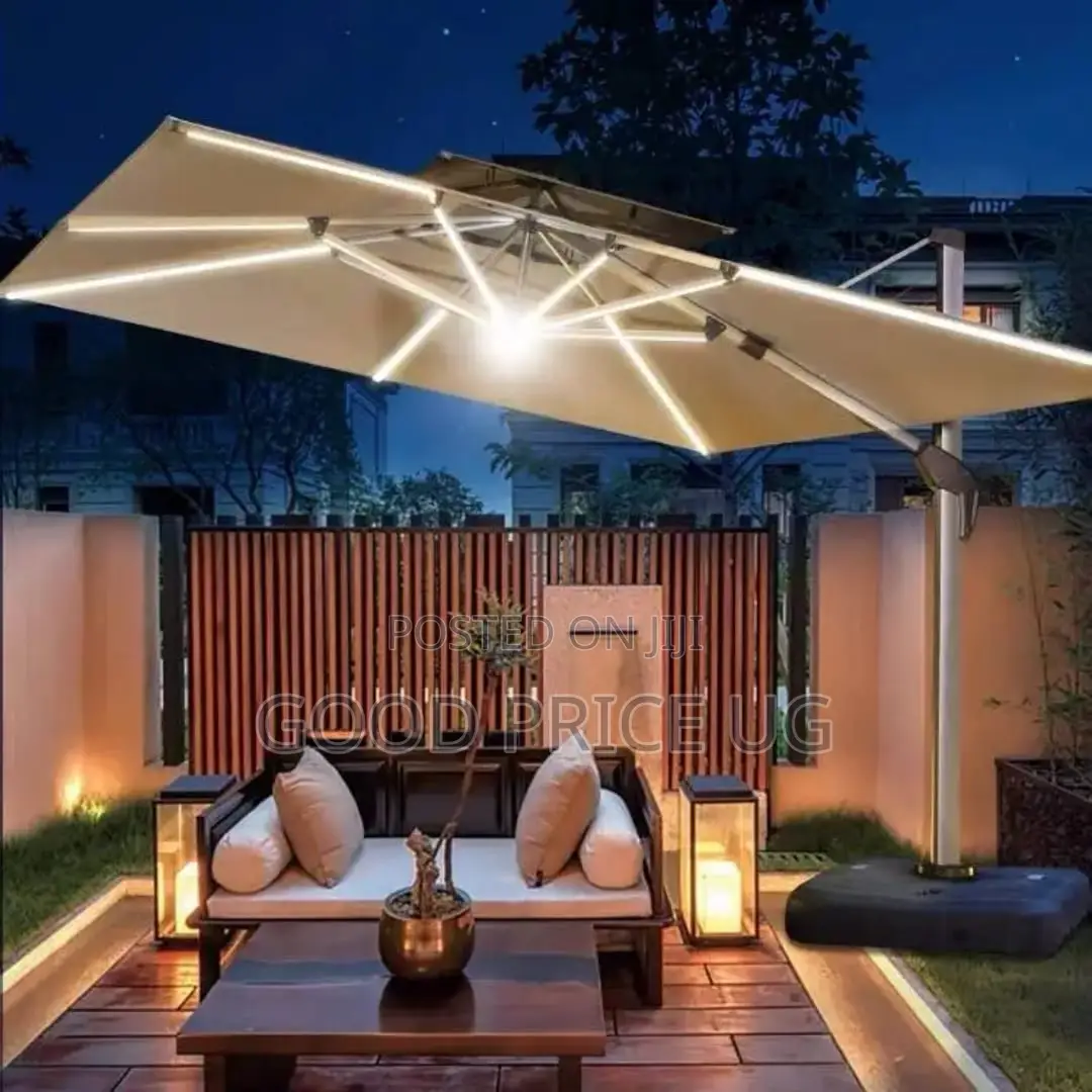 Solar-Powered LED Cantilever Patio Umbrella