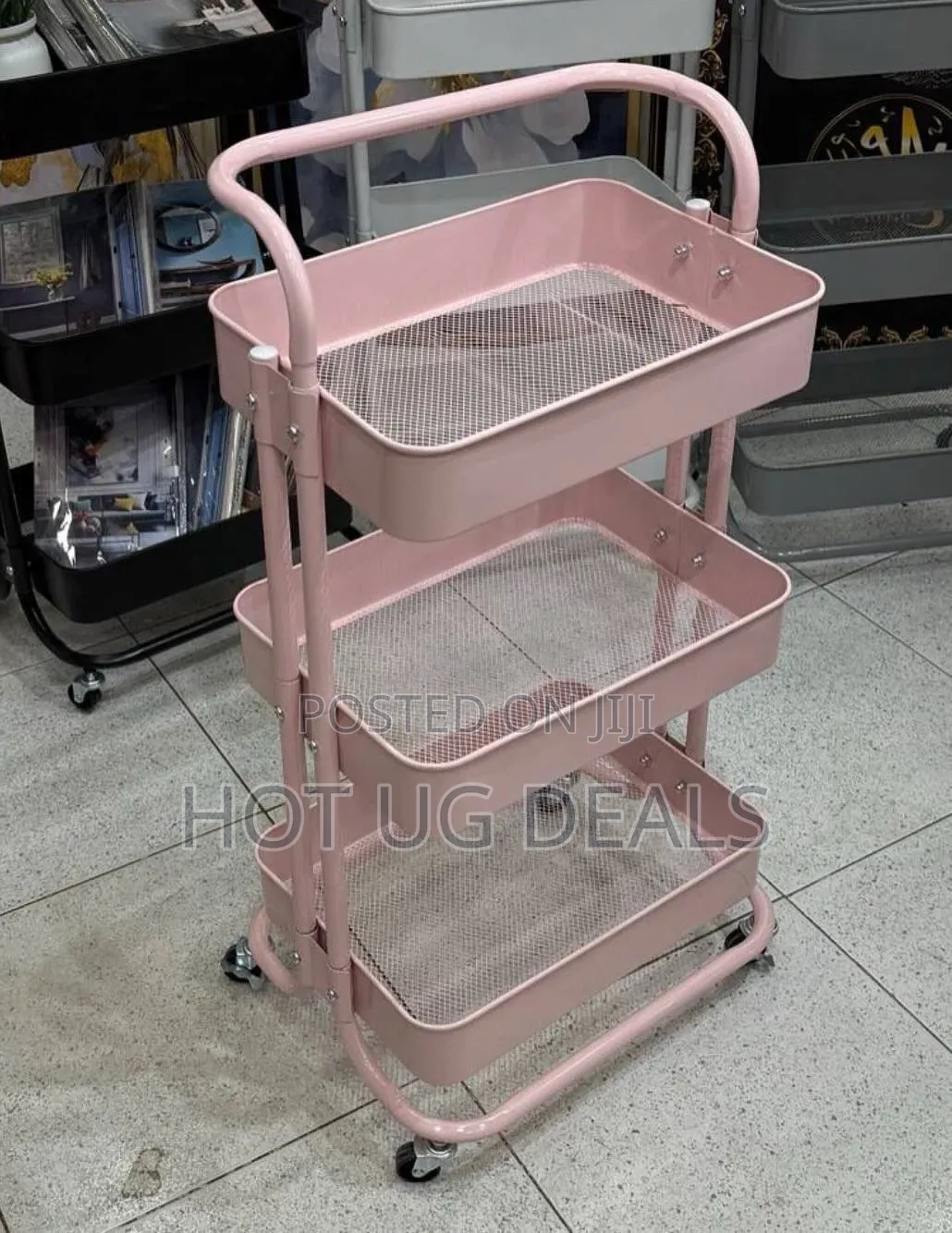 3 Tier Kitchen Rolling Cart Storage Trolley - Pink