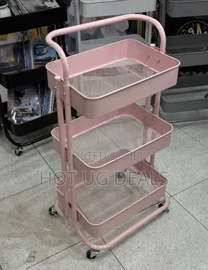 3 Tier Kitchen Rolling Cart Storage Trolley - Pink