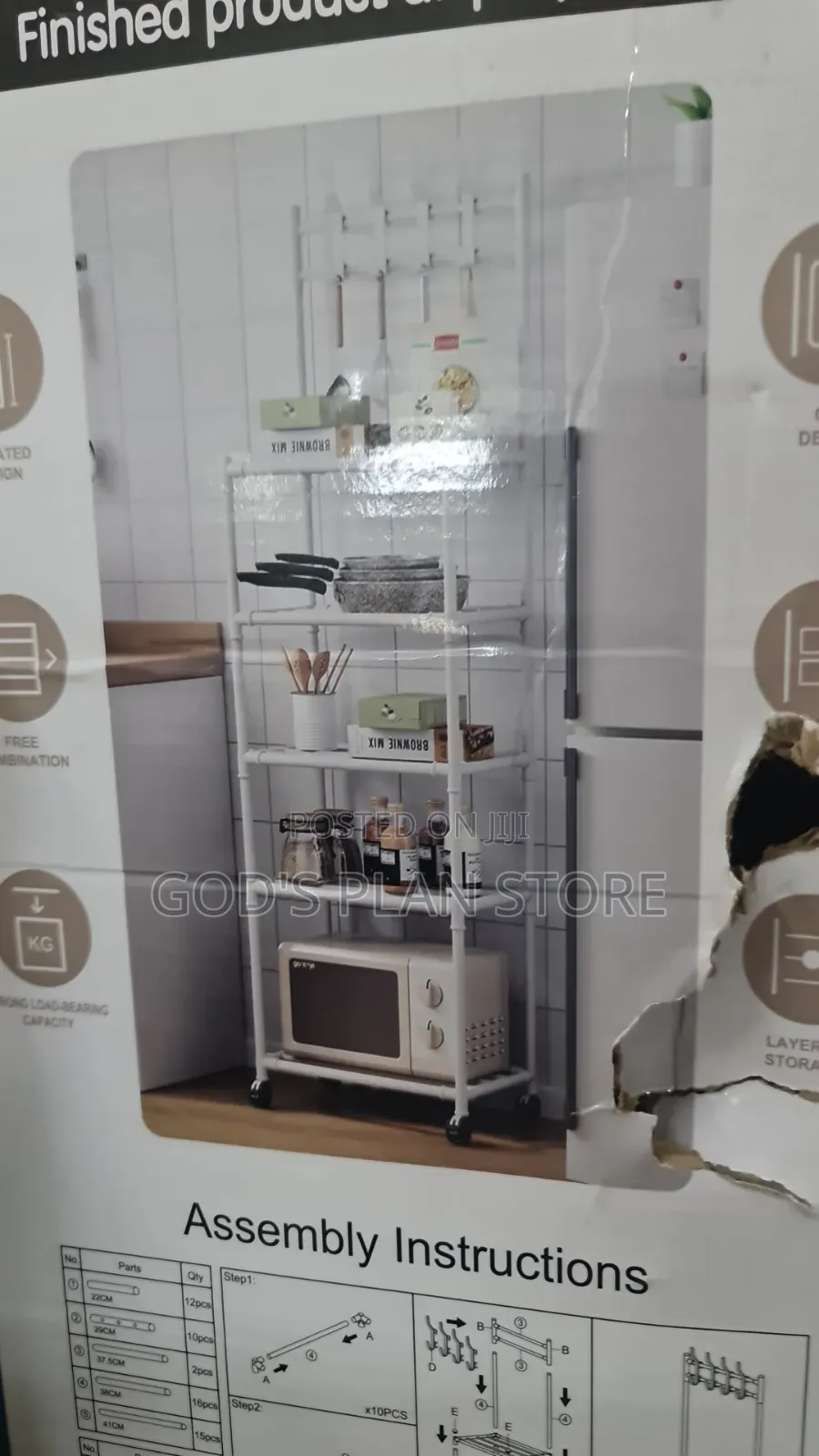 White Multipurpose Kitchen Storage Kitchen Storage Rack 4layers