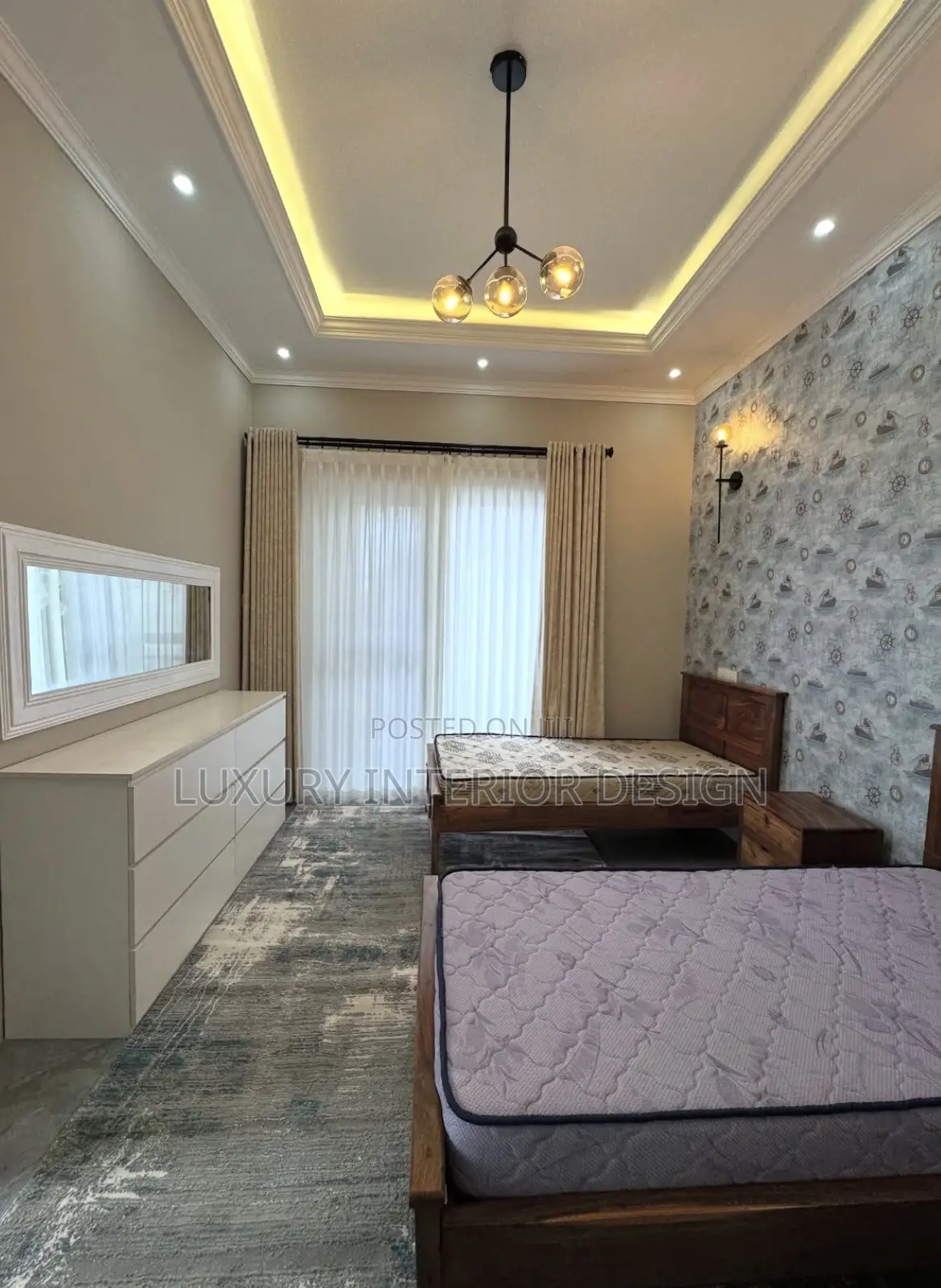 Modern Bedroom Design (Gypsum Ceiling and Cornice)