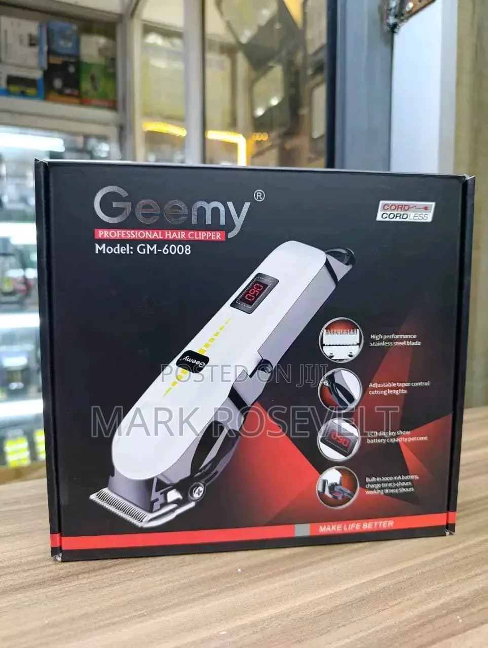Rechargeable Geemy Hair Clipper With Removable Blades