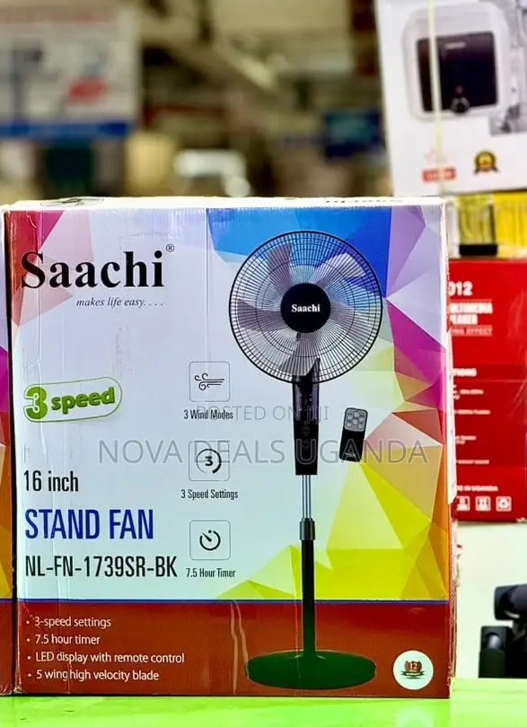 Saachi 16inch Stand Fan With Remote Control- Black