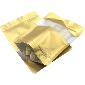 100Pcs Ziplock Airtight Standee Stand Up Gold Colour