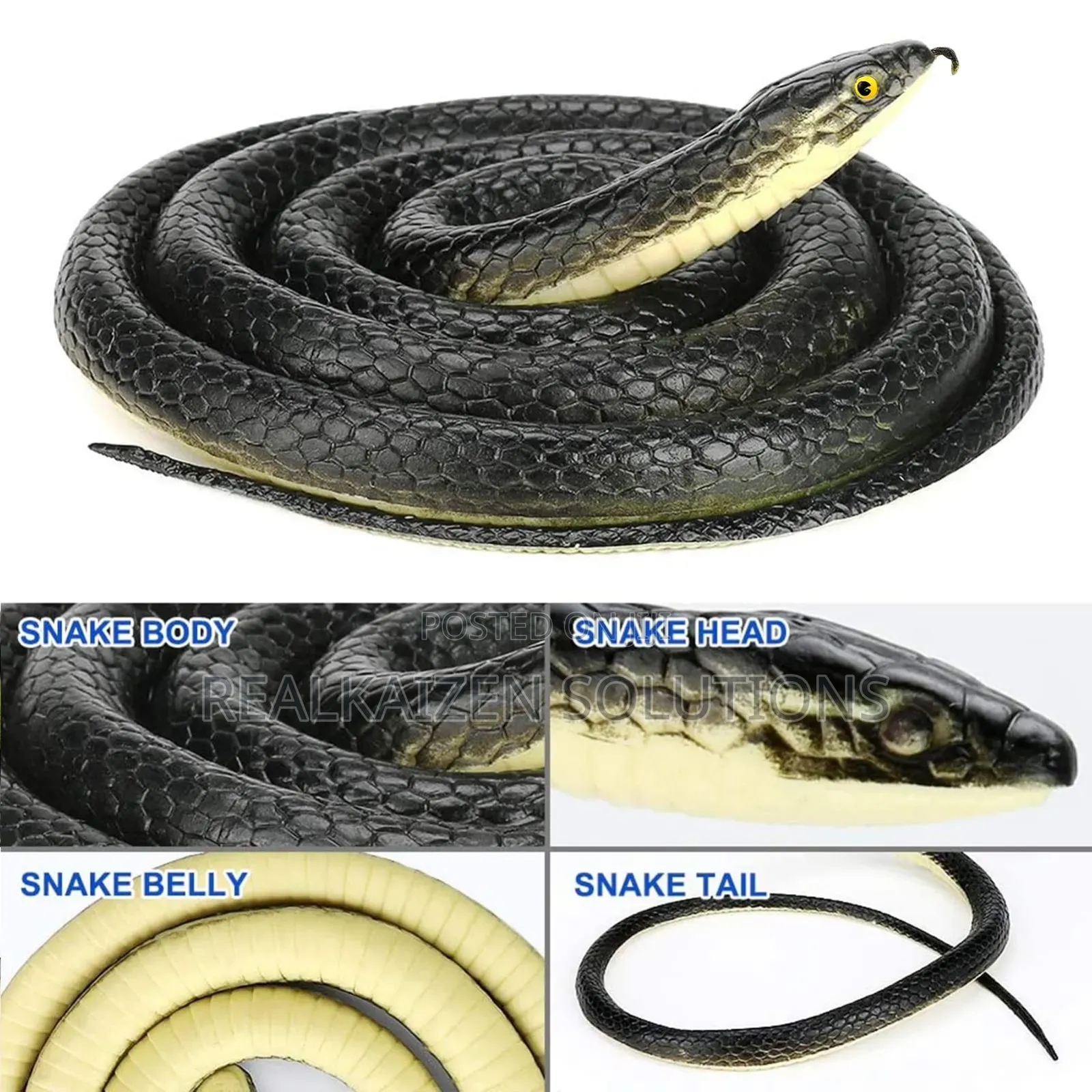 Realistic Fake Rubber Snake Toy| Pranks| Halloween| Garden Prop 132cm
