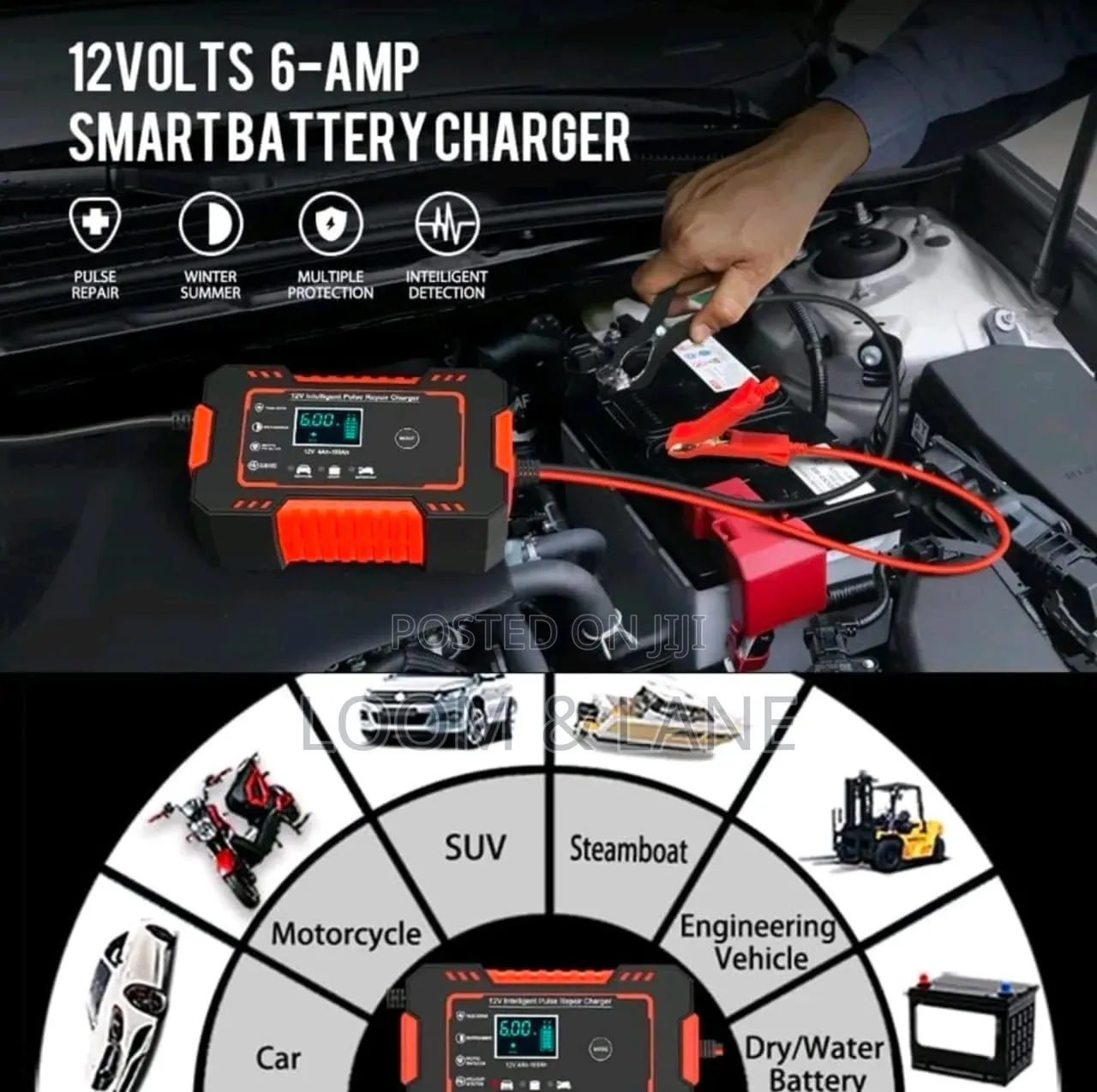 12V 6A Intelligent Pulse Repair Battery Charger
