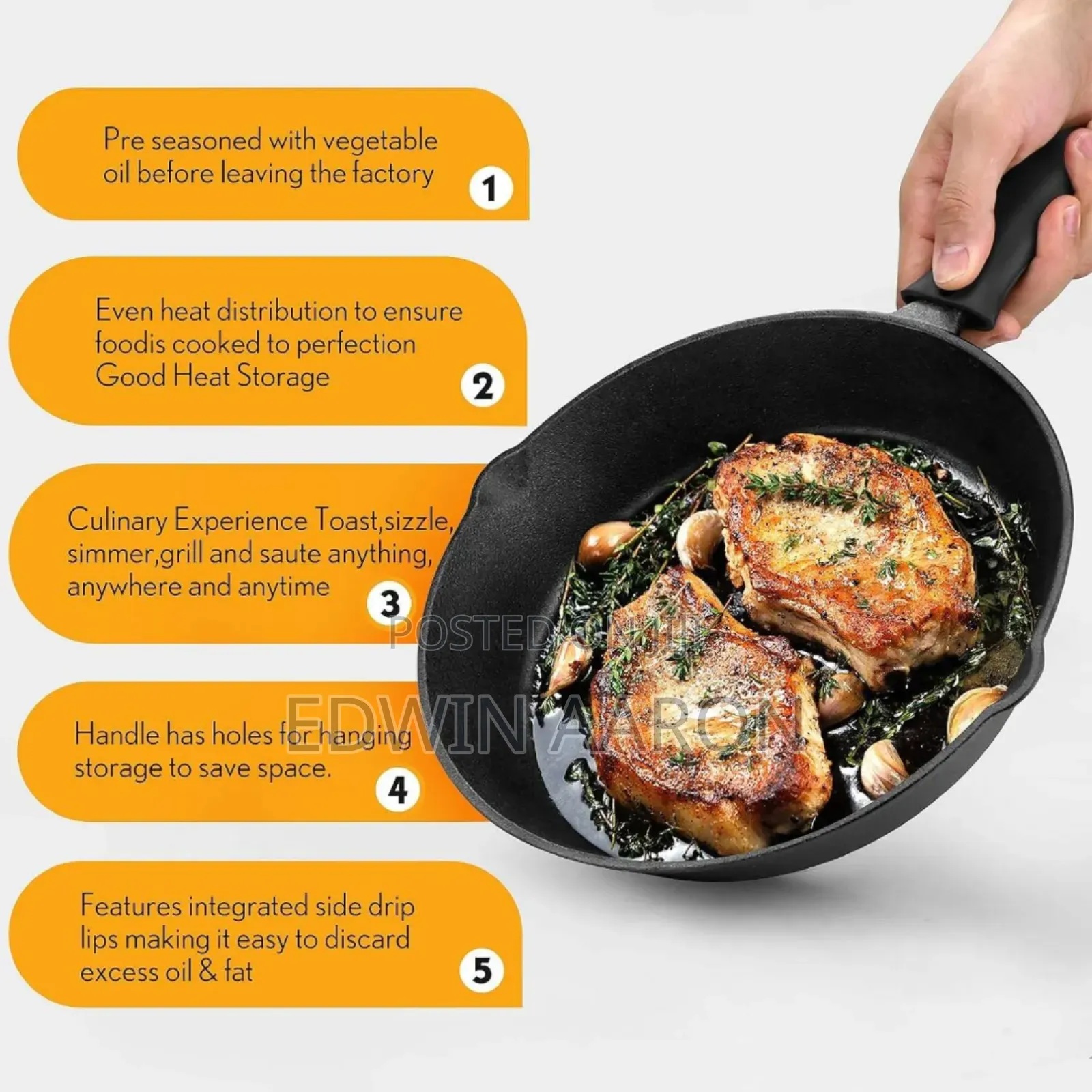 12 Inches Cast Iron Skillet Frying Pan