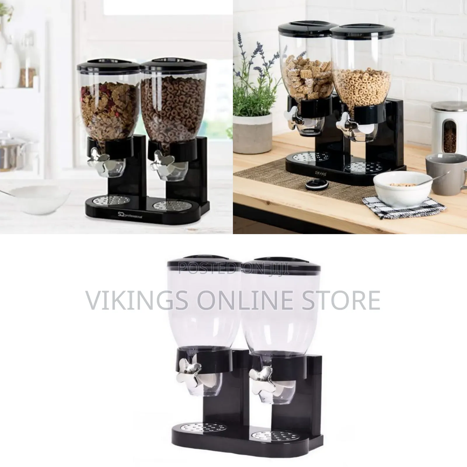 Double Kitchen Food Cereal Dispenser Storage Organizer Container Black