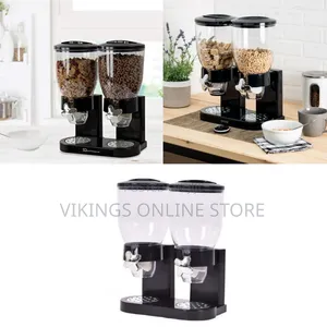 Double Kitchen Food Cereal Dispenser Storage Organizer Container Black