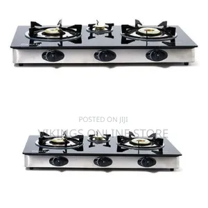 3-Burner Gas Stove a Black Tempered Glass Top- Stainless Steel Body