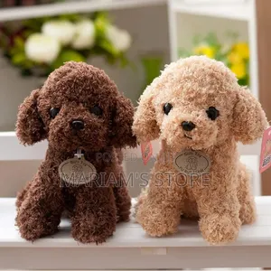 Dark Brown Poodle Stuffed Animal Features a Distinct "Soft Toy"