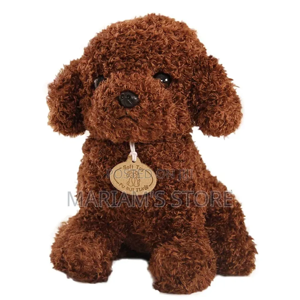 Dark Brown Poodle Stuffed Animal Features a Distinct "Soft Toy"
