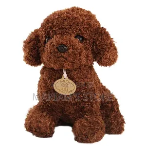 Dark Brown Poodle Stuffed Animal Features a Distinct "Soft Toy"