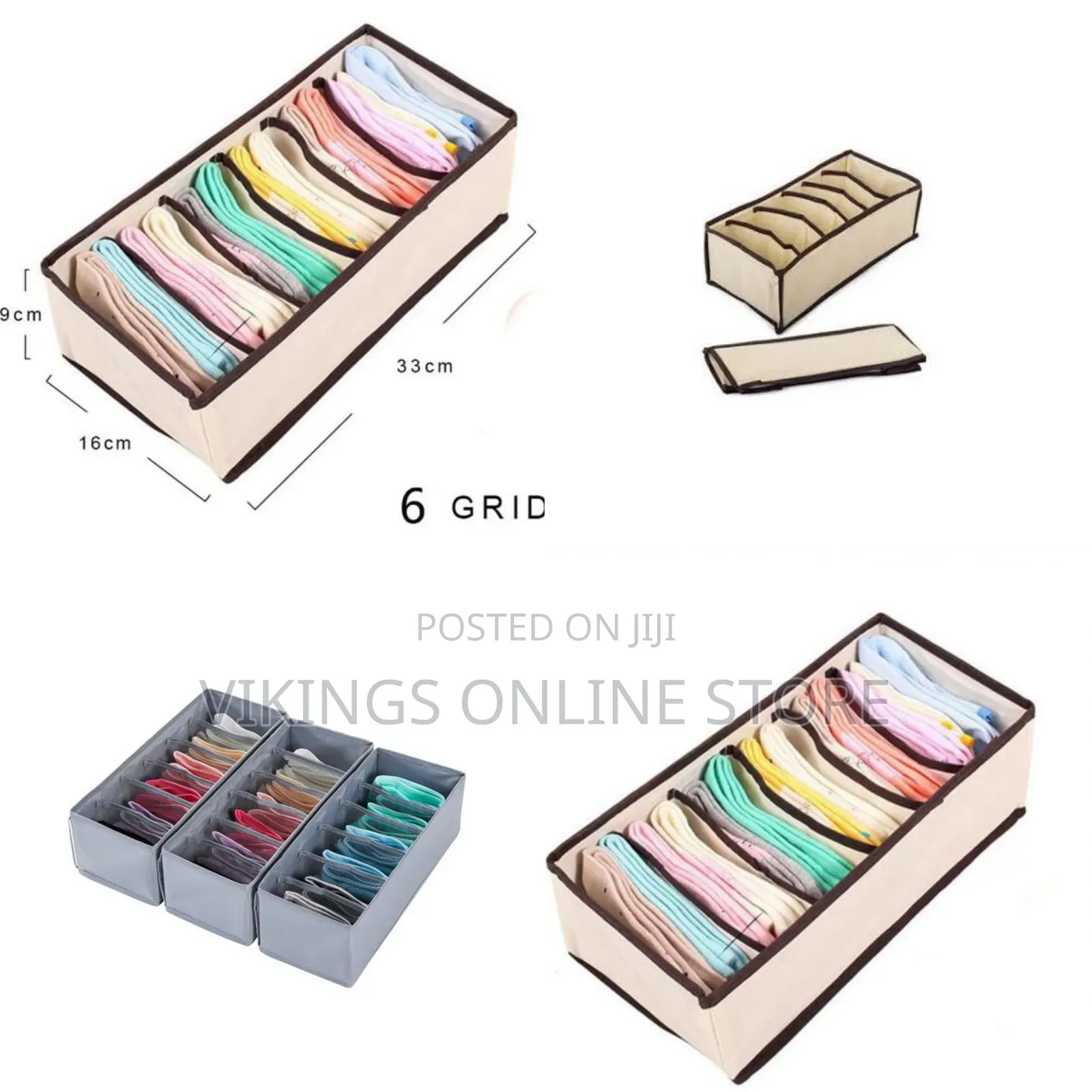 6 Grid Foldable Storage Box Bra Organizer Underwear Drawer Socks Tie