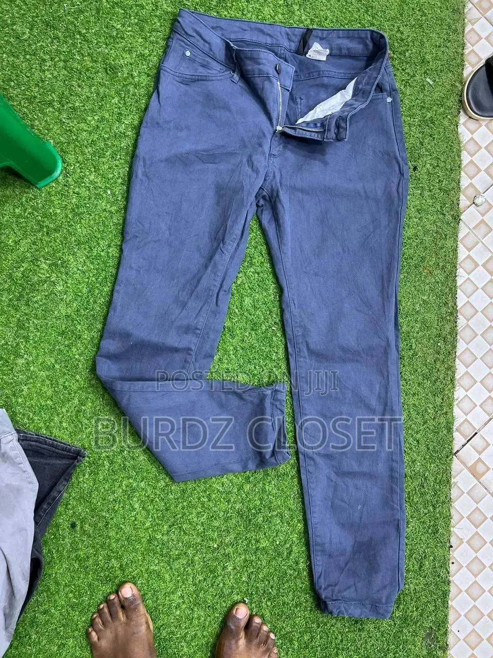Navy Blue and Grey Slim Fit Trousers