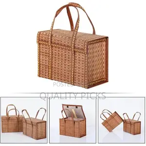 Natural Woven Bamboo Picnic Basket With Double Folding