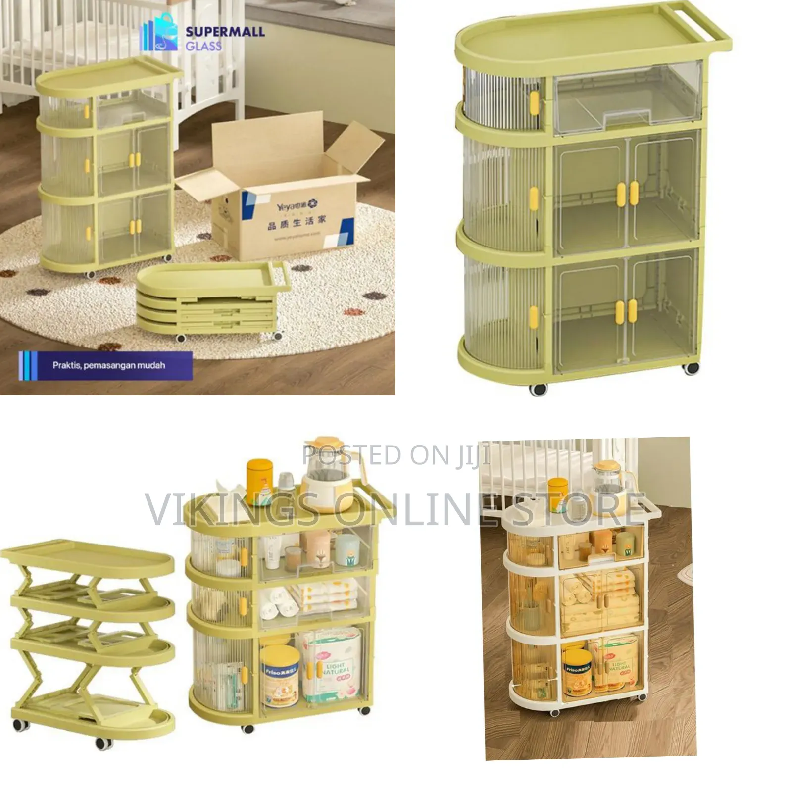3-Tier Kitchen Trolley Rack With Wheels Multipurpose Baby Cart