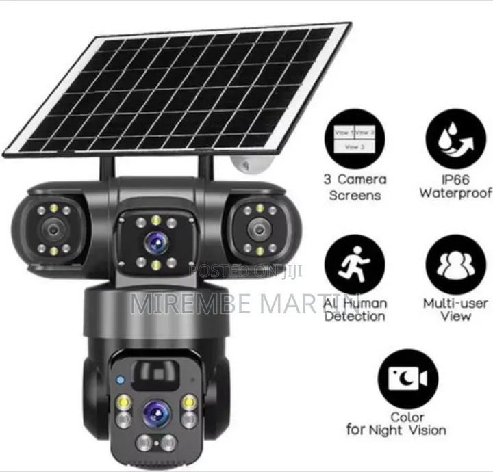 V380 PRO Wireless Solar Security Camera System Three-Lens 360° PTZ