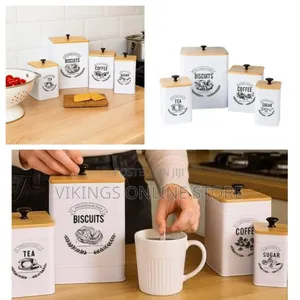 4X Kitchen Counter Sugar, Tea Coffee Canisters Biscuit Box Stylish