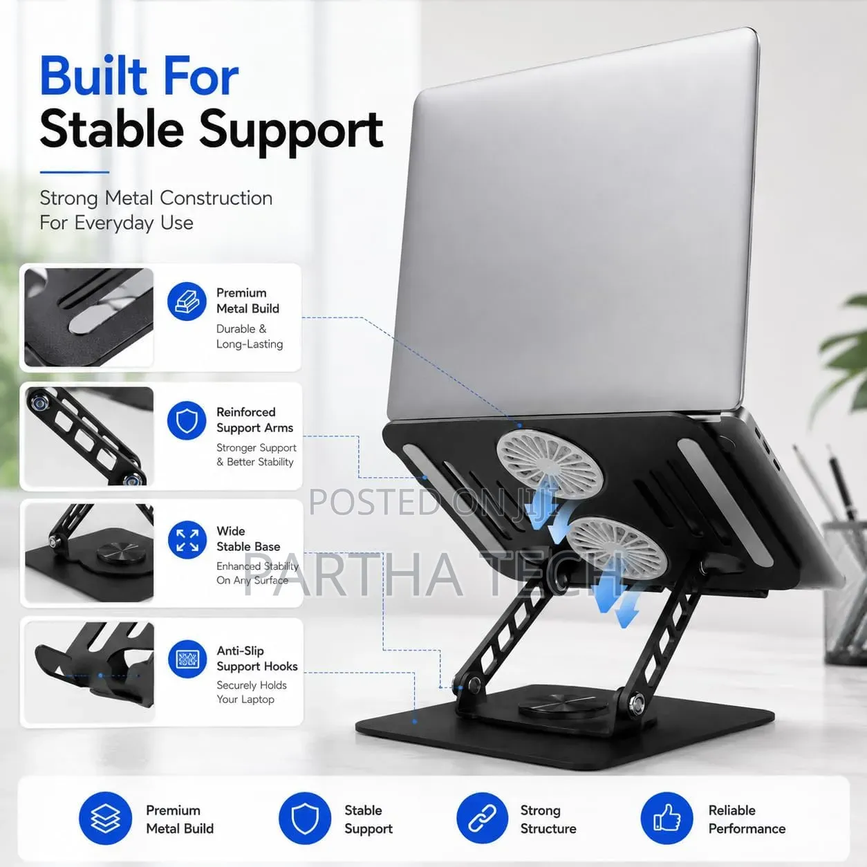Aluminium Laptop Stand With Dual Cooling