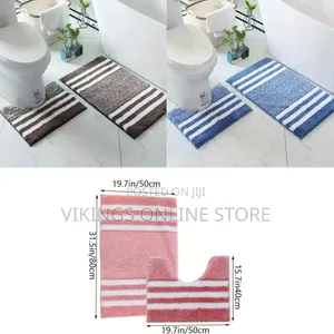 2 Pieces of Microfiber Bathroom Mats Set, Striped Pattern Non-Slip