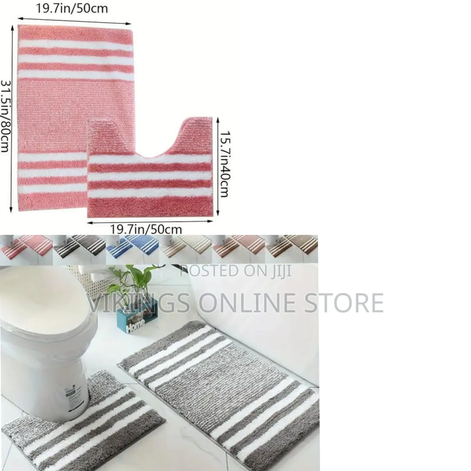 2 Pieces of Microfiber Bathroom Mats Set, Striped Pattern Non-Slip