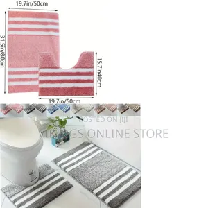 2 Pieces of Microfiber Bathroom Mats Set, Striped Pattern Non-Slip