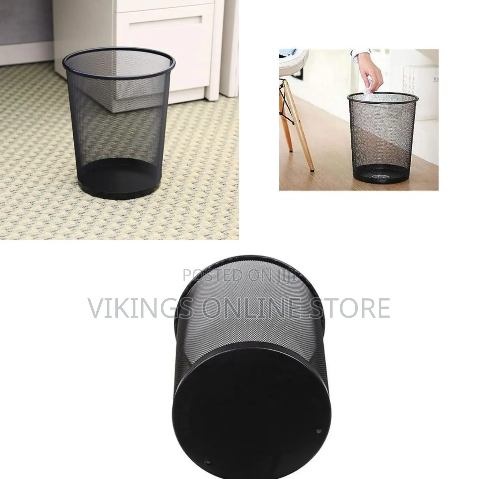 29.8CM*33.8CM Metal Mesh Trash Garbage Basket Black Office Kitchen