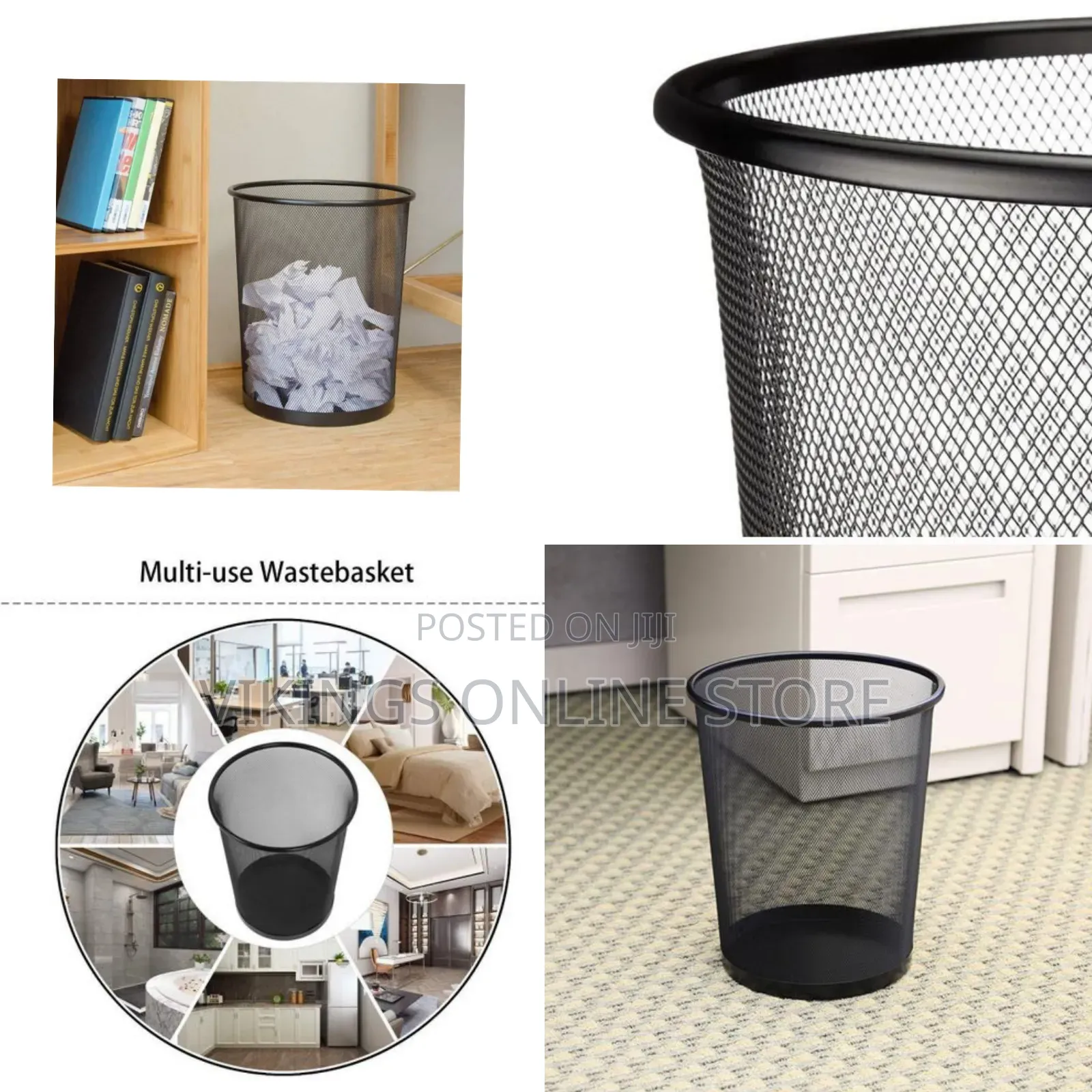 23.5CM*26.5CM Metal Mesh Trash Garbage Basket Black Office Kitchen