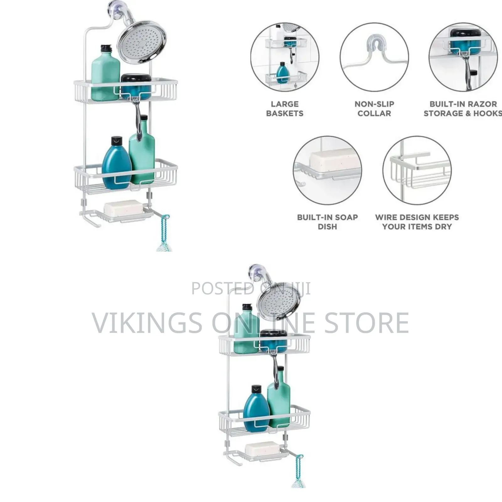 3 Tier Aluminium Shower Caddy Hanging Bathroom Organizer Rack With 2