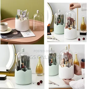 Rotating Compartment Makeup Brushes Holder, Dustproof Cosmetic Storage