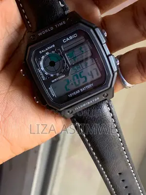 Casio AE-1200WH-1AV Digital Watch Featuring a Black Leather Strap