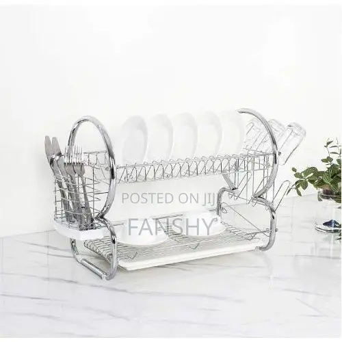 Original White Label 2 Tier Dish Rack Drainer - Silver