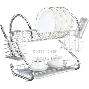Original White Label 2 Tier Dish Rack Drainer - Silver
