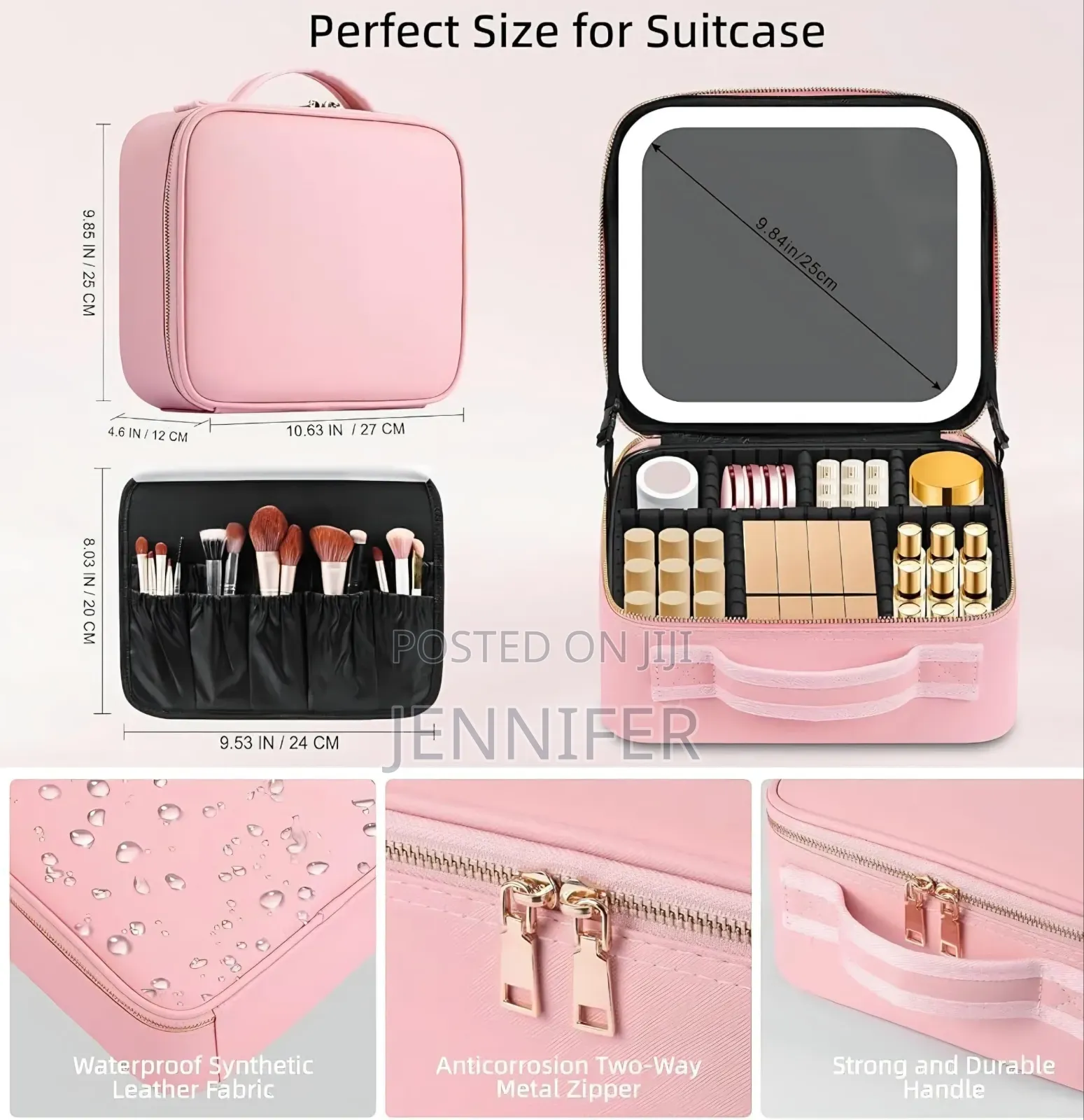Travel Makeup Case With 3 Color LED Mirror