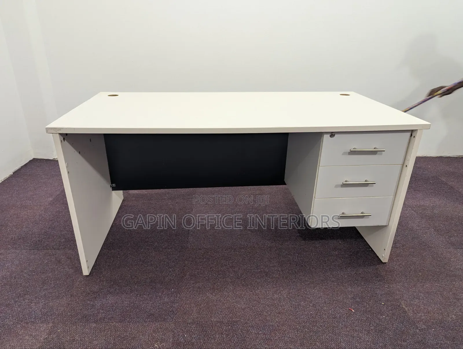 Second Hand White- Black Office Table 160cm With Fixed Drawers