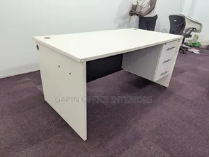 Second Hand White- Black Office Table 160cm With Fixed Drawers