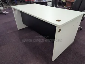 Second Hand White- Black Office Table 160cm With Fixed Drawers
