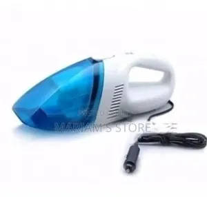 Handheld Car Vacuum Cleaner a White Body and Blue Transparent Nozzle.