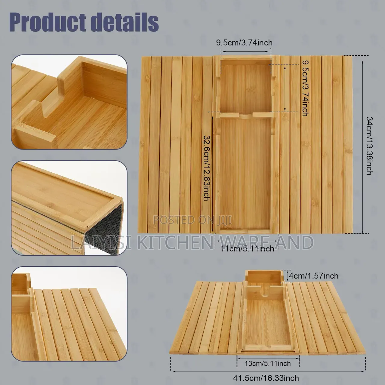 Bamboo Couch Cup Holder, Foldable and Anti-Slip for Drink, Coffee, Cup