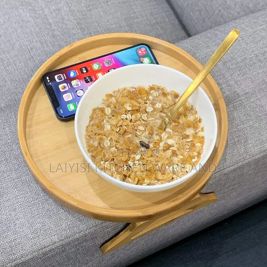 Side Couch Tray Bamboo Sofa Armrest Clip-on Tray, Couch Cup Holder