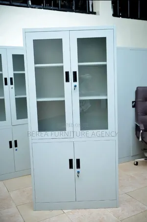 Glass and Metallic 4 Shelves File Cabinet