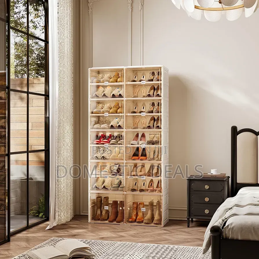 Stackable Sneaker Storage Shoe Cabinet With Magnetic Clear Door