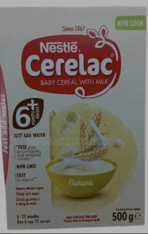 Nestle Cerelac Baby Cereal With Milk in the Banana Flavor.