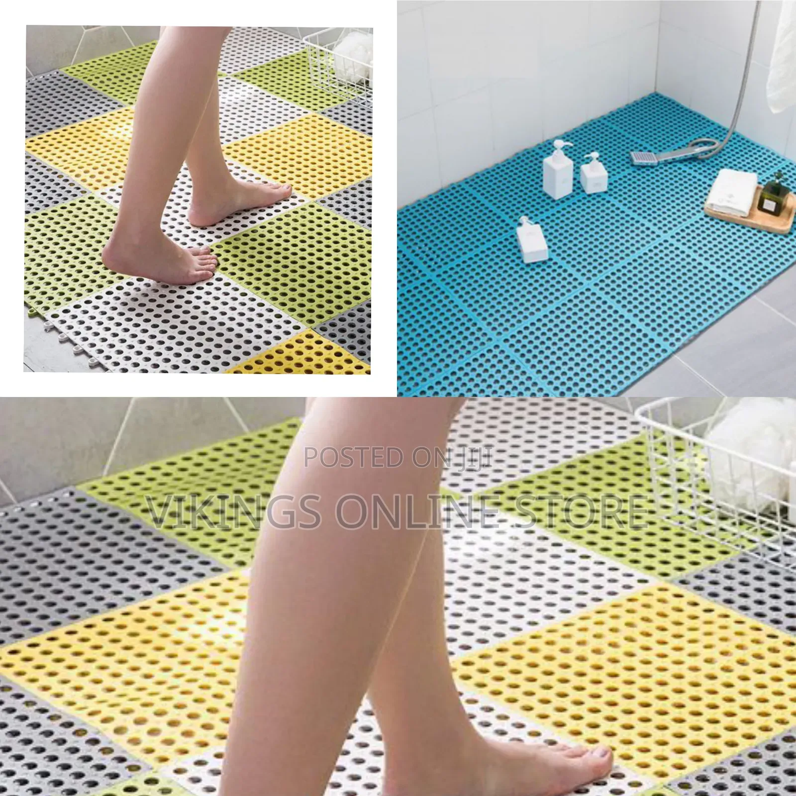 4Pcs Interlocking Non Slip Bathroom Floor Tiles Rubber Mat for Toilet