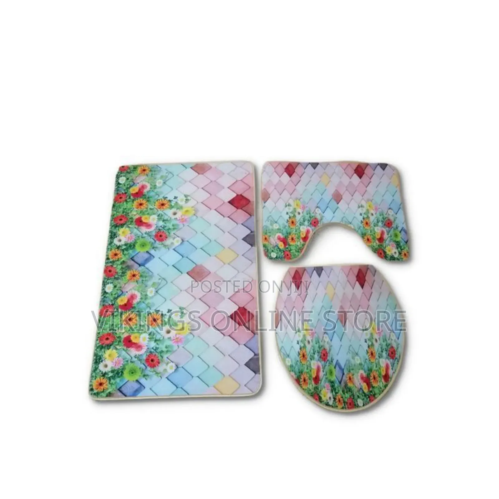 3 PCS Non-Slip Toilet Bathroom Rugs Carpets-Multi-Colour